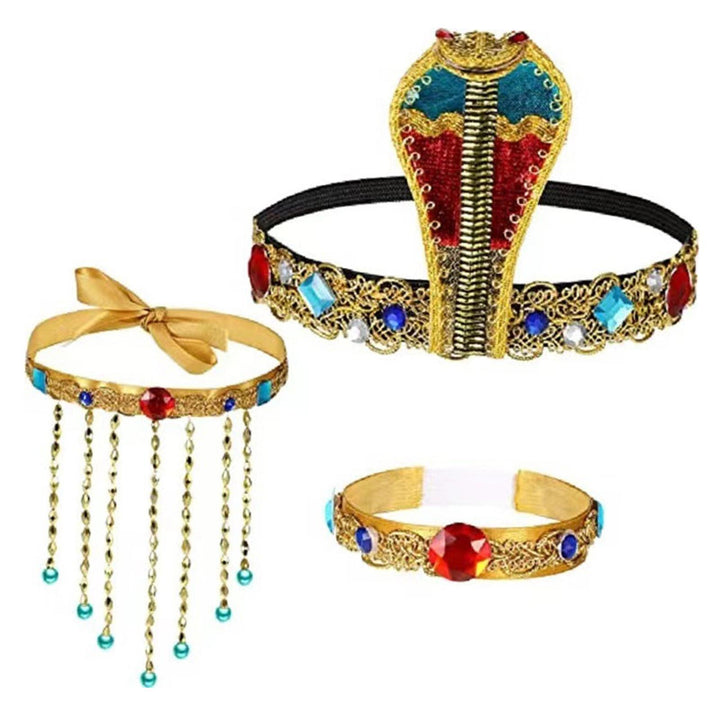 3 Pieces Women's Egyptian Costume Snake Beaded Headband for Party Masquerade