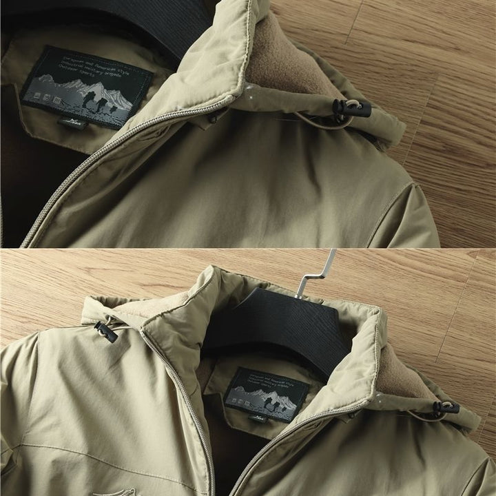 Spring And Autumn Fleece Lined Warm Hooded Jacket Men's Coat Waterproof Jacket Outdoor Hiking And Travel Hooded Windbreaker