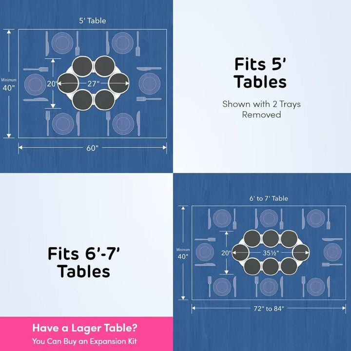 The Lazy Rotating Tray for Dining Table Rotating Hotpot Turntable Expandable for Rectangular & Oblong Tables - Kitchen Parties