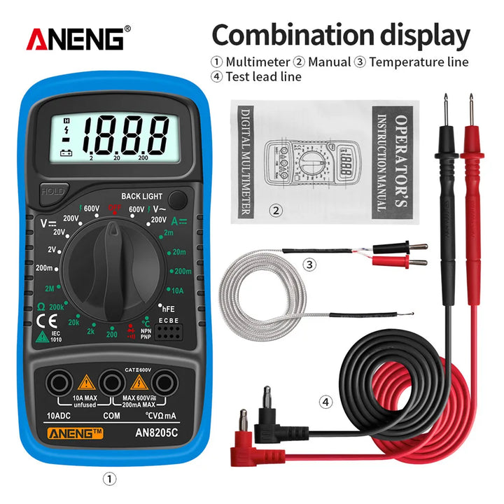 ANENG AN8205C Digital Tester AC/DC Ammeter Multimeter Volt Ohm Multimetro Meter With Thermocouple LCD Backlight Portable Tools