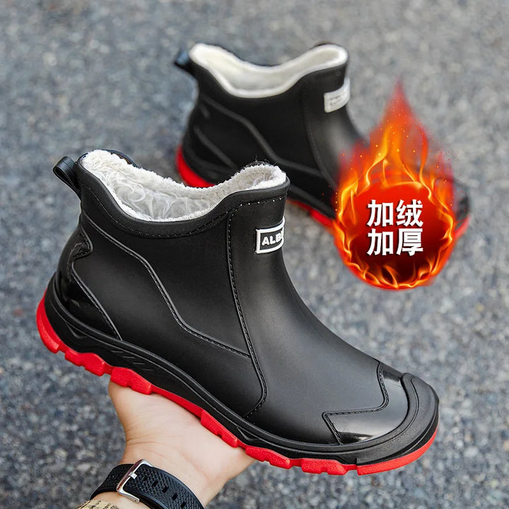 Winter Warm Plus Velvet Men's Rain Boots 39-48 Extra Large Black Water Shoes Mountain Style Men's Rubber Shoes Fishing Boots New