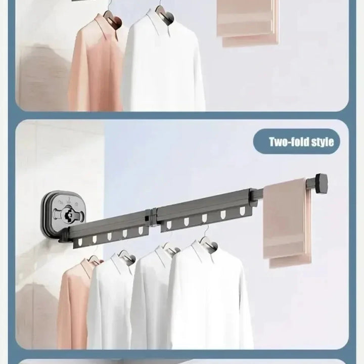 Wall Mounted Clothes Hanger 360 Degree Rotating Household Shelves Portable Balcony Telescopic Pole Stable Folding Cloth Racks