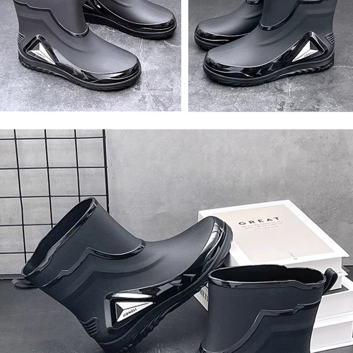 Autumn and winter non-slip rain boots for men warm rain boots, velvet waterproof shoes, kitchen plastic work shoes fishing shoes