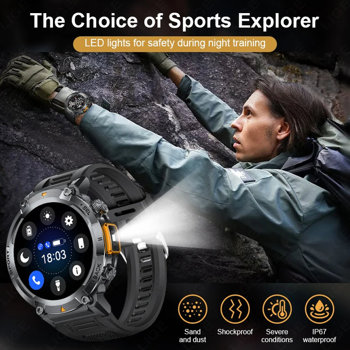 LIGE New Men SmartWatch Military With LED Flashlight Sport Tracker Waterproof Bluetooth Call For Huawei Xiaomi Smart Watch Men