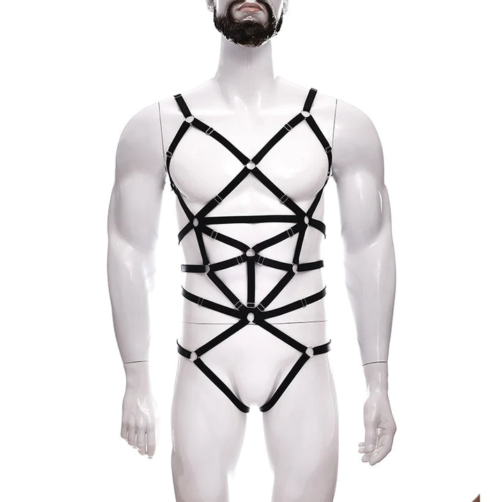 Male Full Body Harness Cage Adjust Set Mens Gay Hollow Elastic Bondage Harness Sexy Lingerie Fetish Nightclub Costume