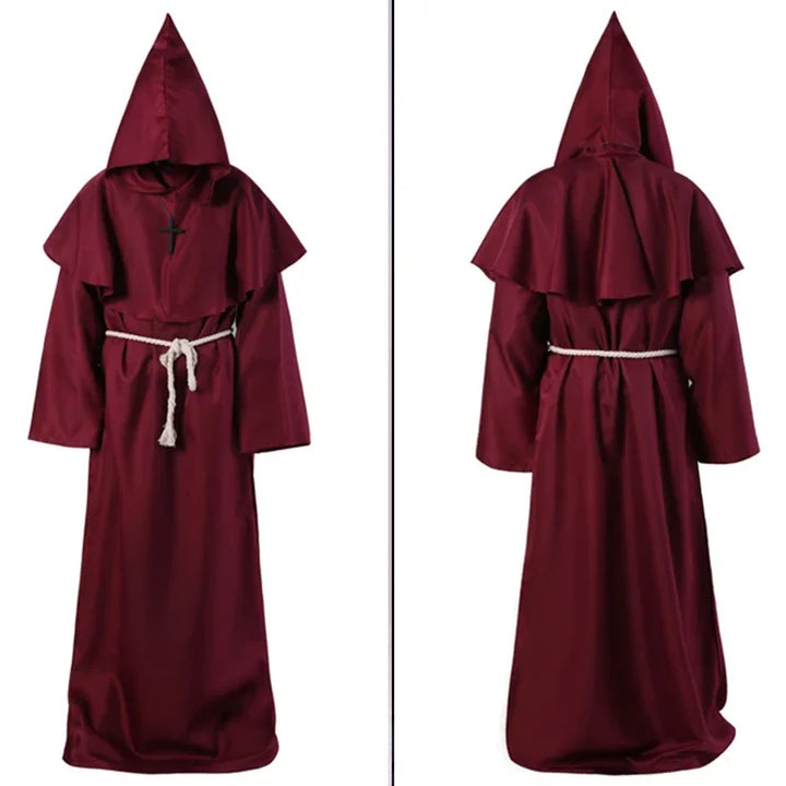 New Wizard Costume Halloween Cosplay Costume Medieval Hooded Robe Monk Friar Robe Priest Costume Ancient Clothing Christian Suit