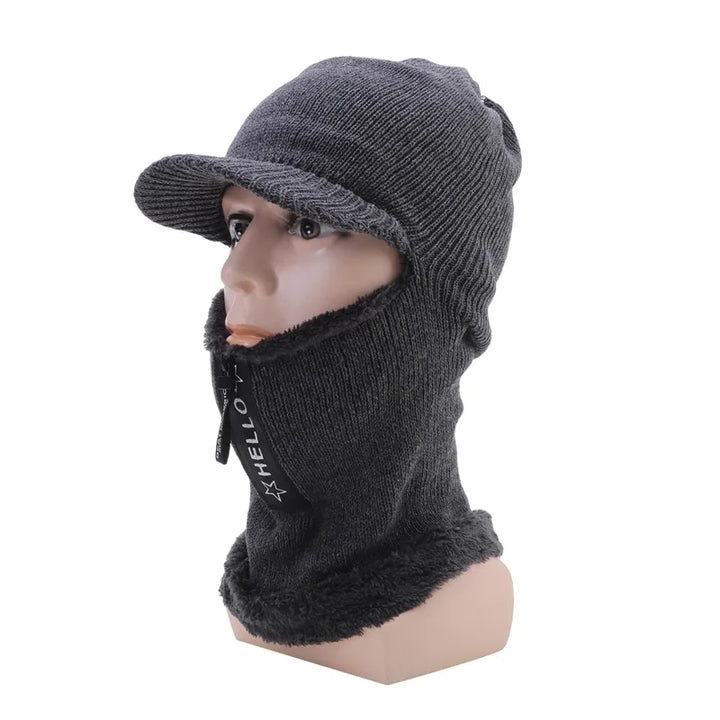 New Men Winter Warm Wool Hat Outdoor Ear Protection Hats Warm Thick Bicycle Knitted Capd Scarf Windproof Visors Cap