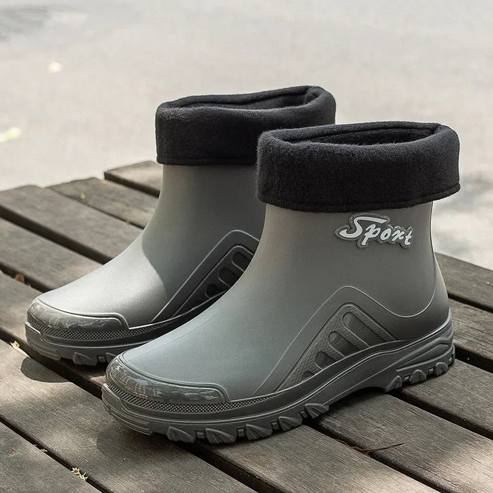 Men's Rain Boots Outdoor Fishing Boots Fashion Waterproof Kitchen Rubber Shoes Non Slip Work Botines Winter Warm Men Ankle Boots