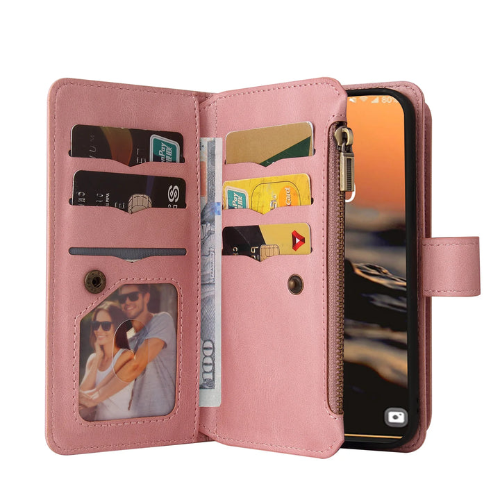 Multi 15-Card Flip Wallet Case For OPPO Realme 12 Pro Plus 11 11X 10 9 9i 8 Zipper Leather Lanyard Wrist Strap Cover Realme12