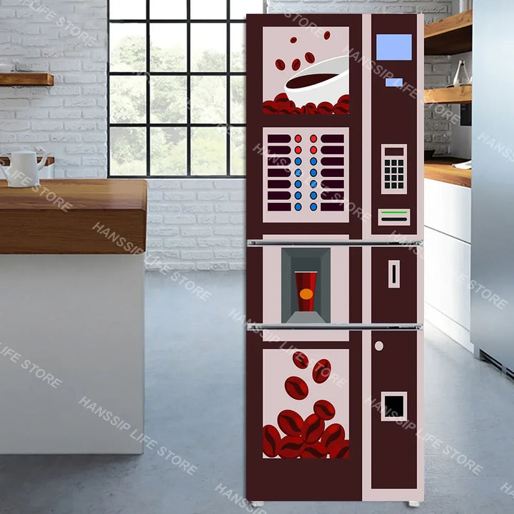 INS Style Telephone Booth Design Fridge Stickers Full Cover Vinyl Cartoon Popcorn Machine Display Refrigerator Sheet Art Poster