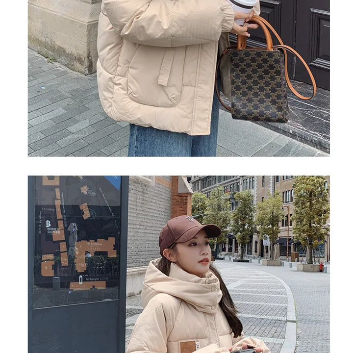 Women Khaki Down Jacket Fashion WhiteThickening Warm Feather Female Duck Down Comfortable Short Solid 2023 Winter Hooded Outwear