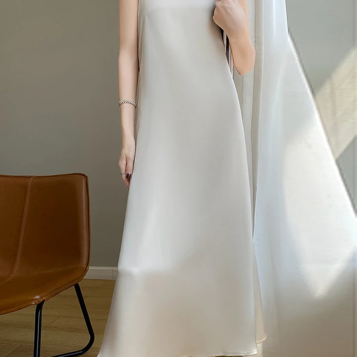 Silk High-Grade Dress New Spring/Summer Sleeveless V-Neck Dress Vest Slip Skirt Silk White With High-Grade Temperament RW D13