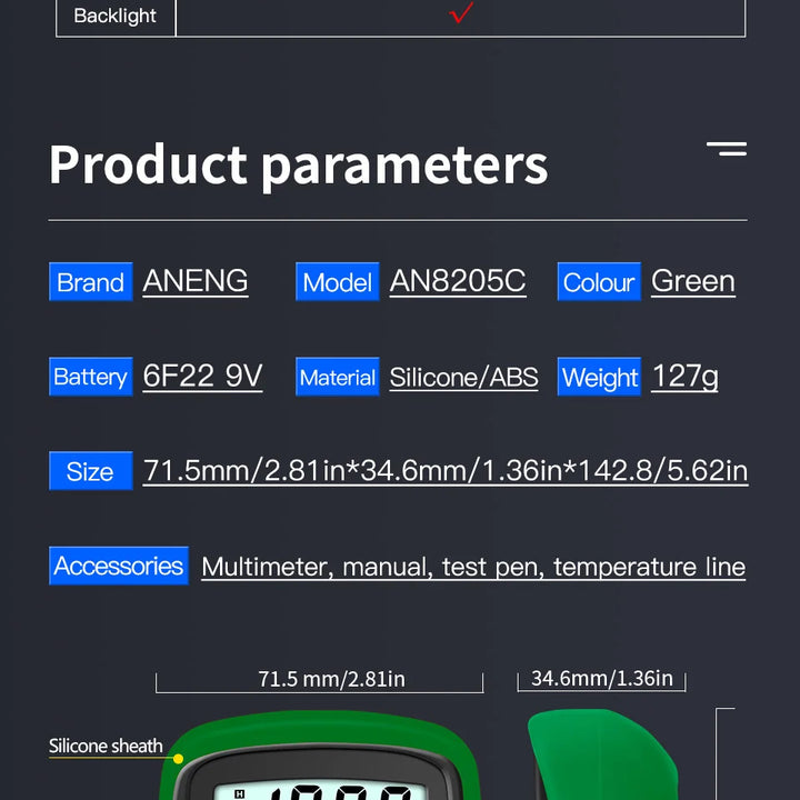ANENG AN8205C Digital Tester AC/DC Ammeter Multimeter Volt Ohm Multimetro Meter With Thermocouple LCD Backlight Portable Tools