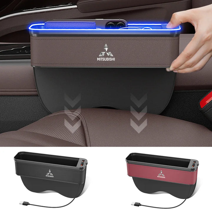 Car Seat Gap Organizer USB Charging Multifunction Storage Box For Mitsubishi Outlander Pajero Lancer EX Evolution X Ralliart Asx