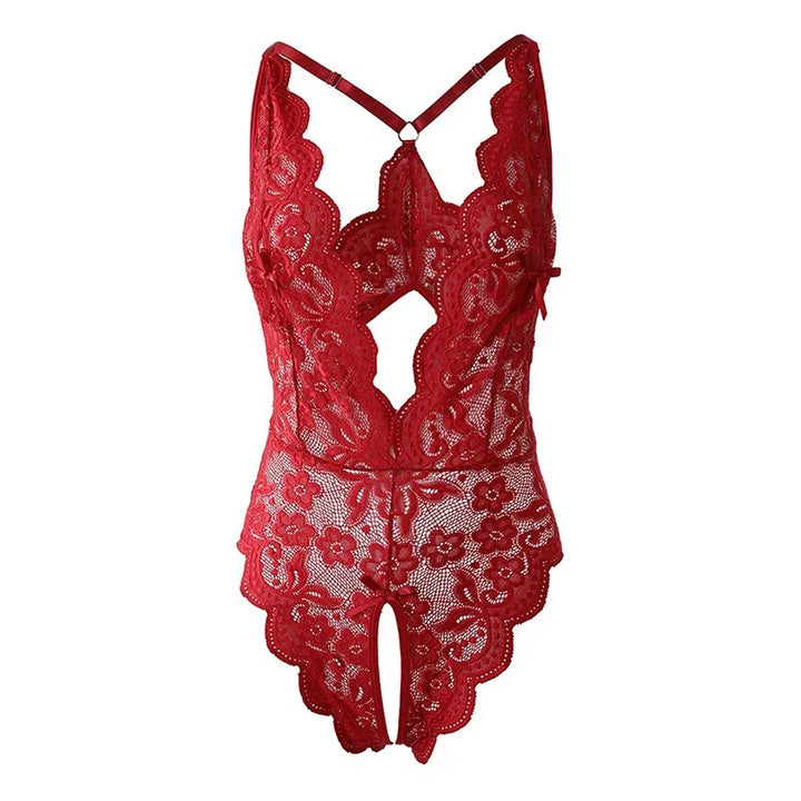 Porno Crotchless Underwear For Women Lace Cutout Transparent Teddy Erotic Costumes Sexy Lingerie Deep V Open Bra Baby Doll Dress