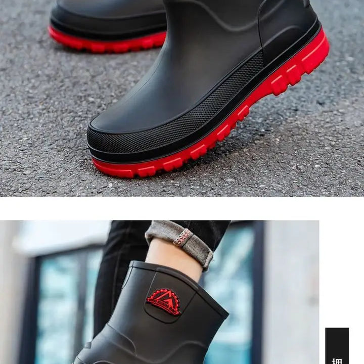 Rain Boots Mens Cropped Rain Boots Non-slip Waterproof Car Wash Work Fishing Water Shoes Thick-soled Wear-resistant Rubber Shoes