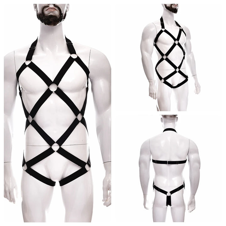 Male Full Body Harness Cage Adjust Set Mens Gay Hollow Elastic Bondage Harness Sexy Lingerie Fetish Nightclub Costume