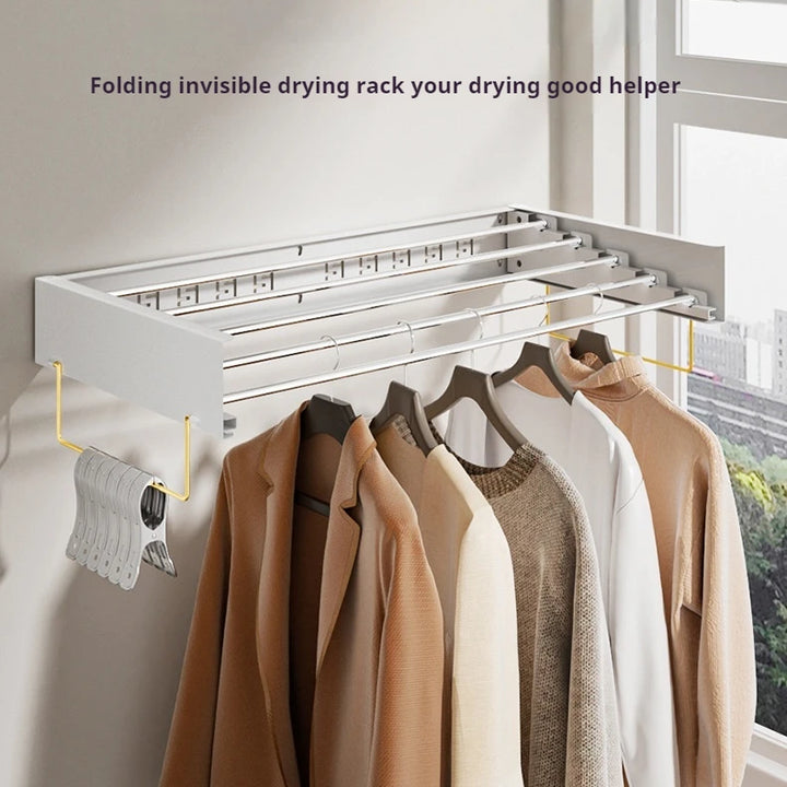 Indoor Folding Clothes Hanger Wall Hanging Invisible Drying Rack  Balcony Clothesline Pole Hanger Towel Rack