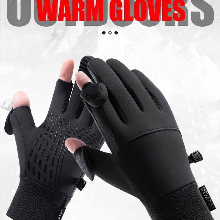 Winter Flip Open Two Finger Gloves Men Women Warm Touch Screen Gloves Outdoor Windproof Waterproof Cycling Skiing Fishing Gloves