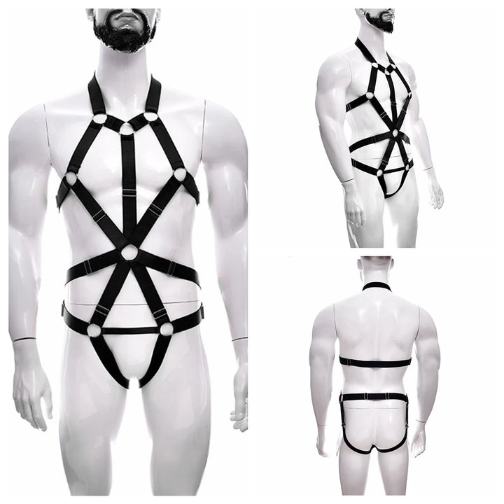 Male Full Body Harness Cage Adjust Set Mens Gay Hollow Elastic Bondage Harness Sexy Lingerie Fetish Nightclub Costume