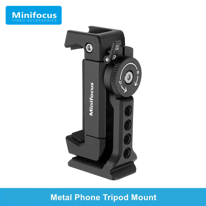 Metal Cell Phone Tripod Mount Smartphone Holder Adapter with Cold Shoe Arca Clamp Cell Phone Video Live Stand Streaming Vlogging