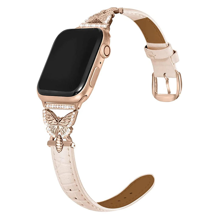 2in1 Leather compatible with metal band apple watch watch band 38mm 40mm 41mm 42mm 44mm 45mm women,metal butterfly genuine star compatible iWatch series 9/8/7/6/5/4/3/2/1/SE