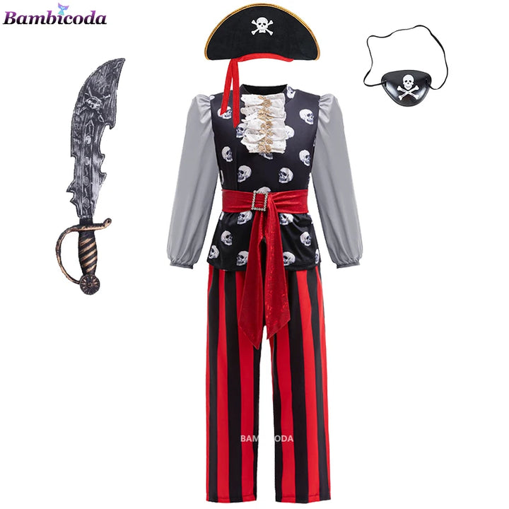 2024 Kids Girls Boys Caribbean Pirate Captain Costume Carnival Masquerade Party Children Girls Fancy Dress Cosplay Clothes