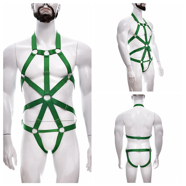 Male Full Body Harness Cage Adjust Set Mens Gay Hollow Elastic Bondage Harness Sexy Lingerie Fetish Nightclub Costume