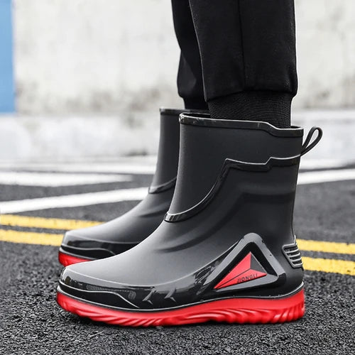 Autumn and winter non-slip rain boots for men warm rain boots, velvet waterproof shoes, kitchen plastic work shoes fishing shoes