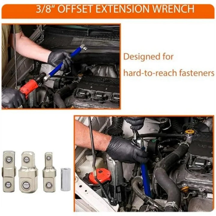 Impact Ready Offset Extension Wrench,Tight Reach Extension Wrench Set with 1/2" 1/4" and 3/8" Square Drive Adapters