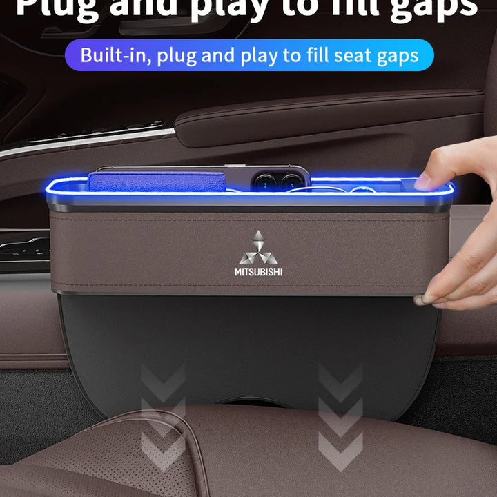 Car Seat Gap Organizer USB Charging Multifunction Storage Box For Mitsubishi Outlander Pajero Lancer EX Evolution X Ralliart Asx