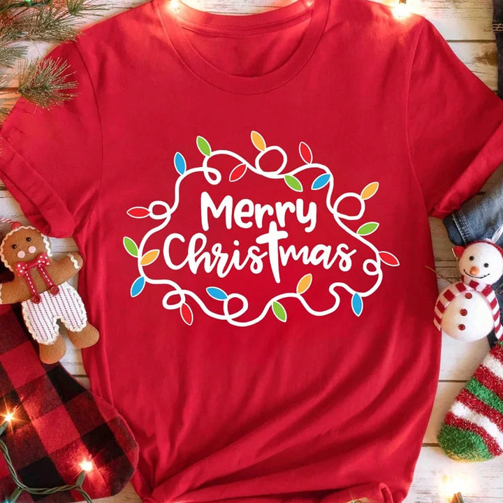 Casual Christmas Santa Claus T-Shirt for Women Loose Round Neck Short Sleeve Female T-shirt Tops Suitable for All Season