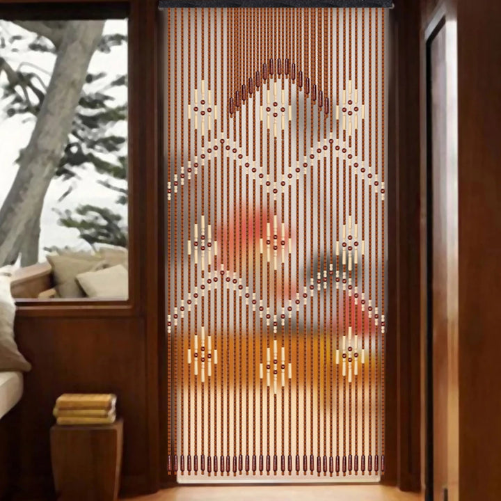 32Lines Porch Partition Curtain, Bamboo Bead Curtain For Doorway, String Door Curtains Beaded, Wooden Curtain