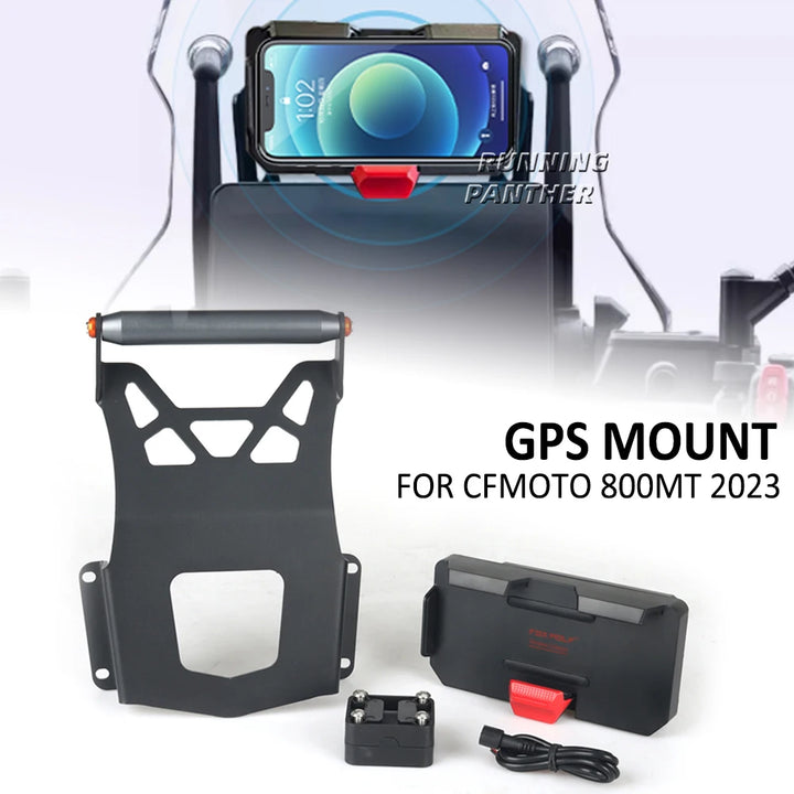 New FOR CFMOTO 800MT 800 MT 2023 Motorcycle 22mm Crossbar GPS Phone Holder USB Wireless Charger Navigation Bracket Support Mount