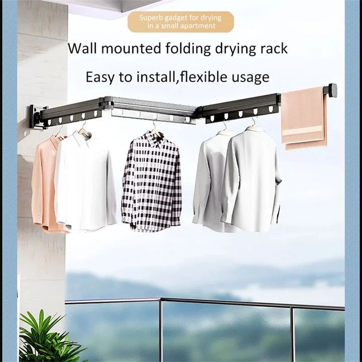 Aluminum Alloy Folding Drying Rack Space Saver Clothes Dryer Wall-mounted Collapsible Drying Rack No Balcony Clothes Hanger