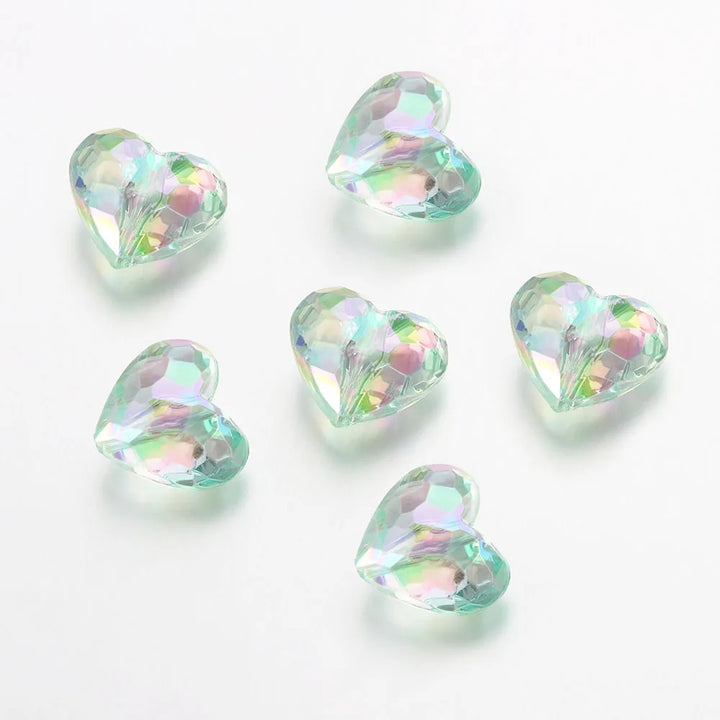 20pcs Acrylic Love Heart Beads Shiny Mix AB Color Large Crystal Loose Spacer Beads for Necklace Bracelet Pendant Jewelry Making