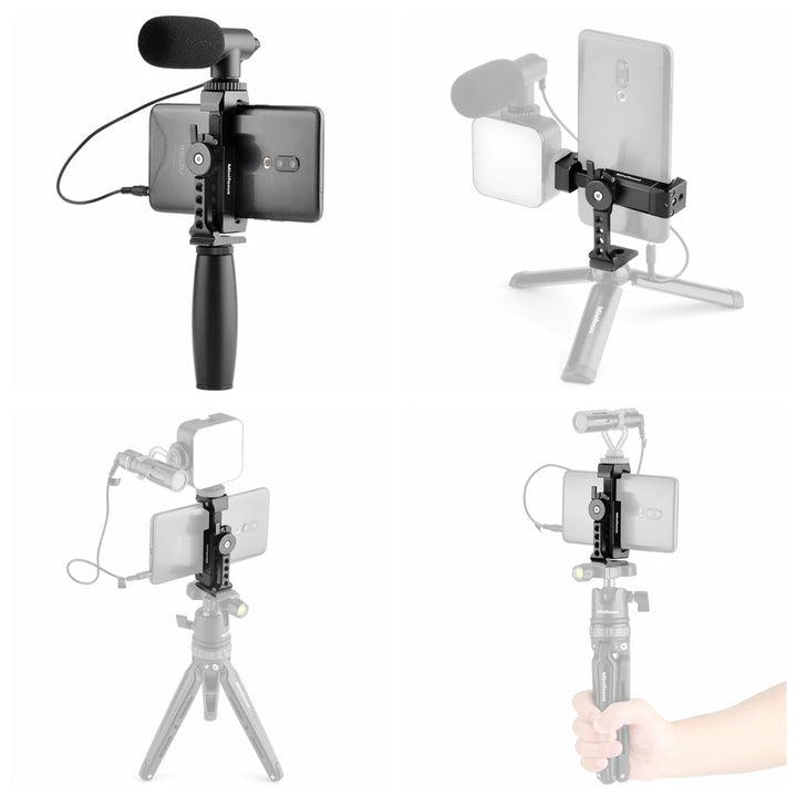 Metal Cell Phone Tripod Mount Smartphone Holder Adapter with Cold Shoe Arca Clamp Cell Phone Video Live Stand Streaming Vlogging