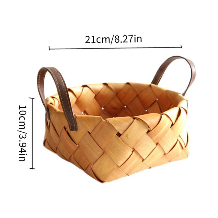 Woven Storage Basket with Handle Bread Basket Portable Picnic Food Fruit Storage Box Kitchen Organizer Decor Photography Props