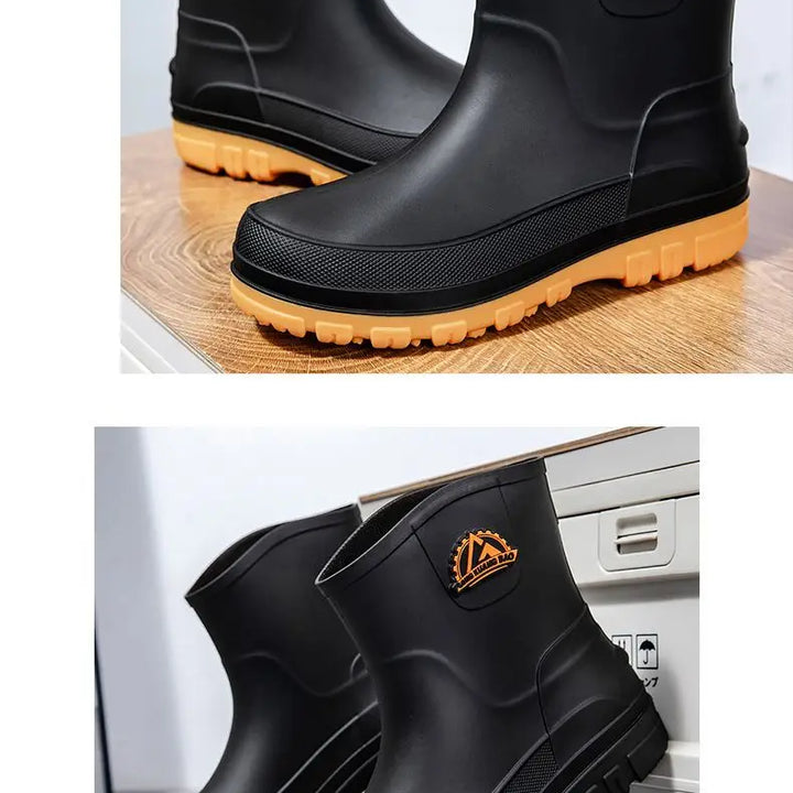 Rain Boots Mens Cropped Rain Boots Non-slip Waterproof Car Wash Work Fishing Water Shoes Thick-soled Wear-resistant Rubber Shoes