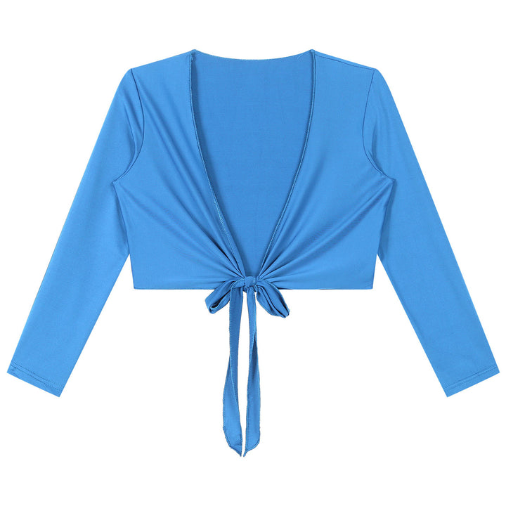 Women Belly Dance Tops Costume Wrap Shawl Wraps Self-Tie Long Sleeve Cropped Tops Solid Color Bolero Tops Long Sleeve Cardigan