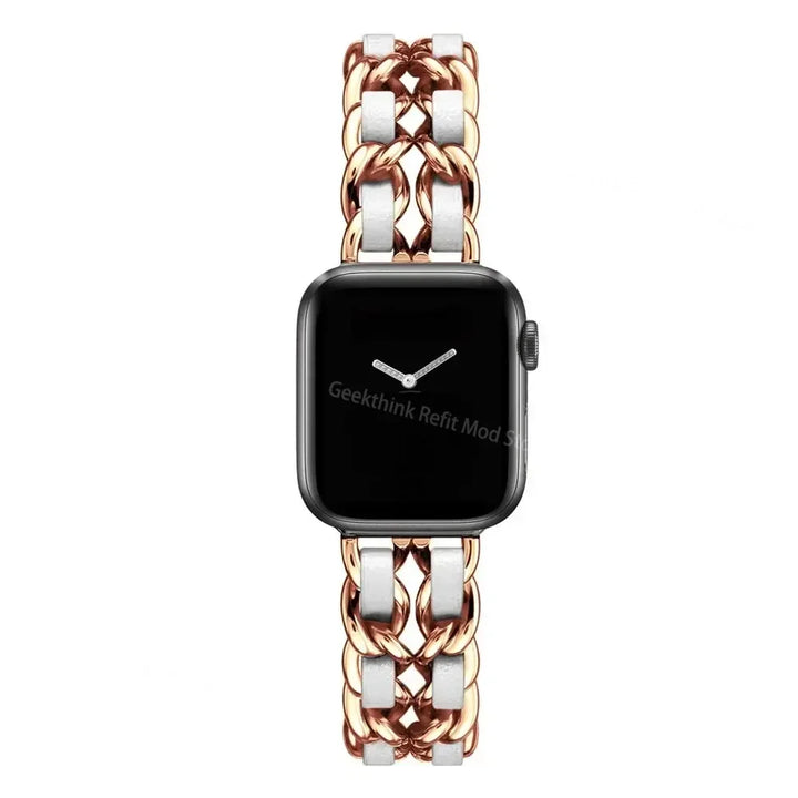 Luxury Metal Leather Strap For Apple Watch Band 49mm 41mm 45mm 38mm 42mm 44mm 40mm Women Bracelet For iWatch Ultra 8 7 SE 6 5 4