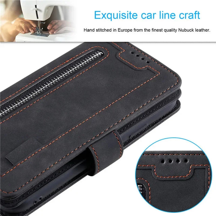 Zipper Wallet Case For Oneplus 12 11 11R 10T 10R 5G Multi 9-Card Slot Leather Flip Cover For One Plus 10 Pro 9 9R 8 8T 7 7T 6 6T