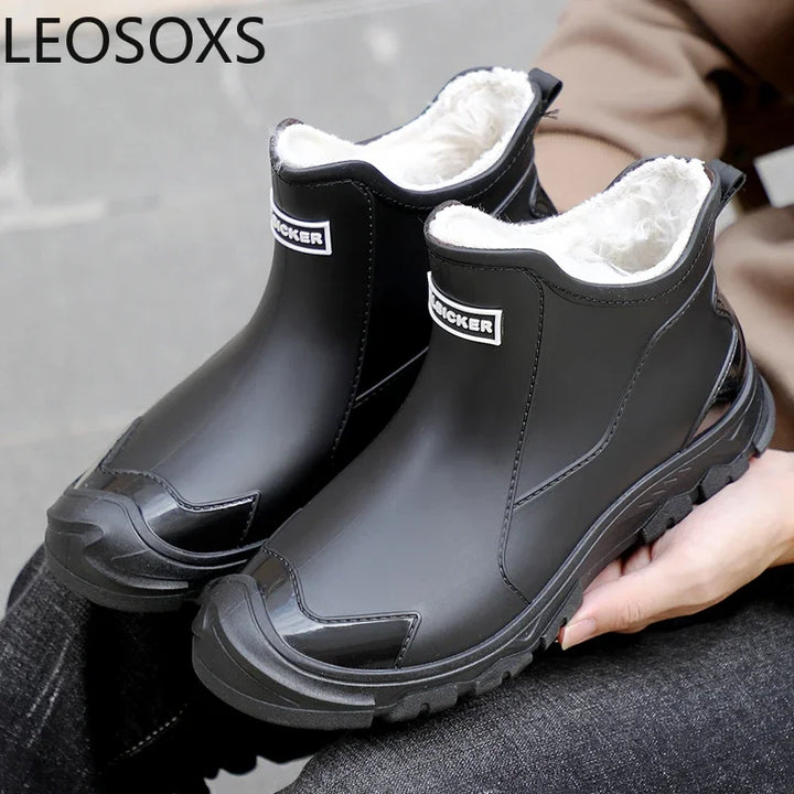 New Winter Cotton Mans Shoes Casual Men's Rain Boots Pvc Waterproof Rubber High Quality Mens Chef Fishing Shoes Size Plus 39-48