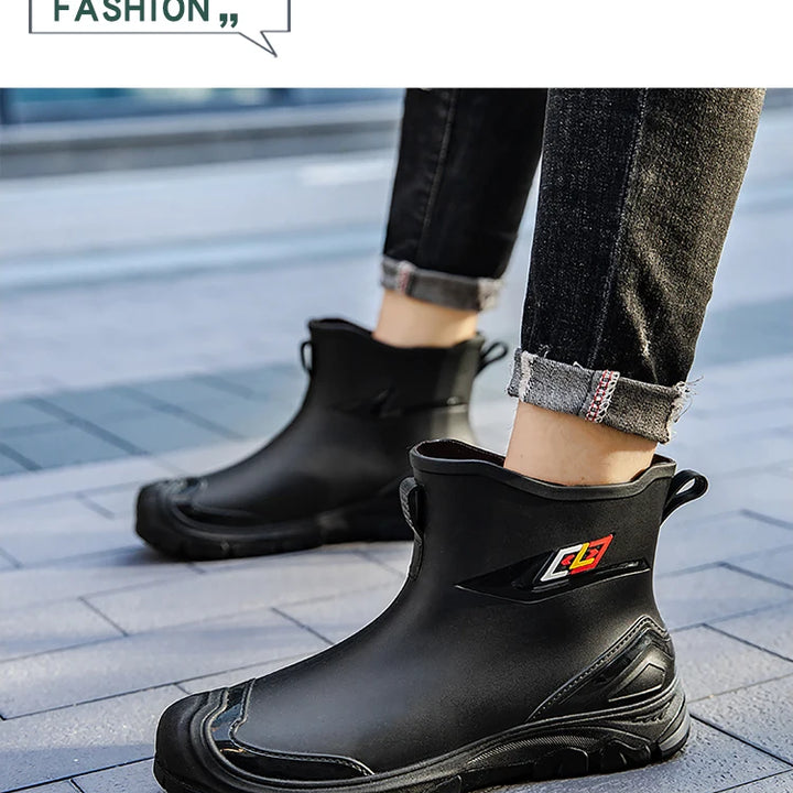 rain boots， for men,2024， new ，waterproof shoes, outdoor water boots, kitchen non-slip work rubber shoes, cotton warm rain boots