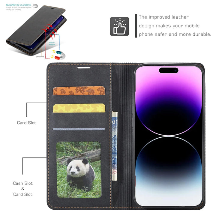 Wallet Luxury Skin Friendly Magnetic Flip With Card Slot Stand Leather Case For iPhone 15 Pro Max 14 Plus 13 12 11 X XS XR 8 7