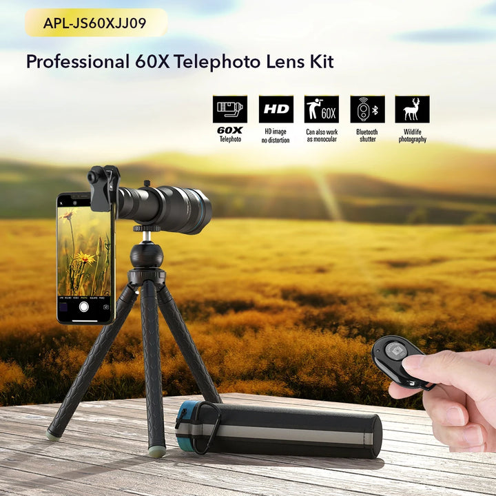 APEXEL HD 60x Telephoto Lens Mobile Phone Powerful Monocular Telescope Lens With Tripod for iPhone Bird Watching Travel Hunting