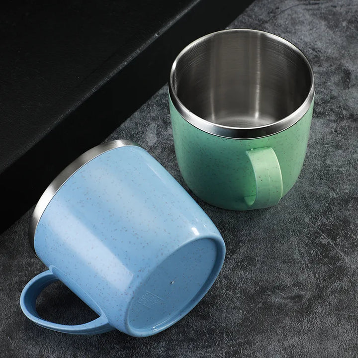 1PC Household Anti-scalding and Anti-falling Coffee Milk Cup Tea Cup Stainless Steel Straw Element Small Water Cup