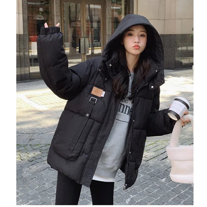 Women Khaki Down Jacket Fashion WhiteThickening Warm Feather Female Duck Down Comfortable Short Solid 2023 Winter Hooded Outwear