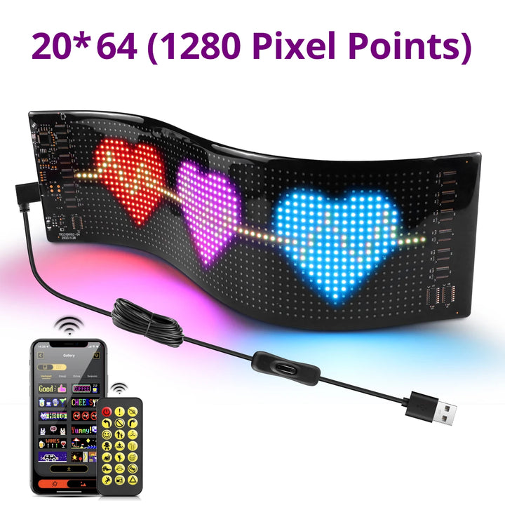 Bluetooth Smart USB LED Strip Pixels Matrix Display Sign RGB Car Advertising Light Programmable Scrolling Text Animation Pattern