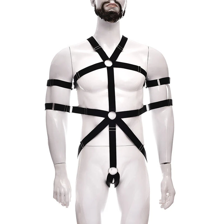 Male Full Body Harness Cage Adjust Set Mens Gay Hollow Elastic Bondage Harness Sexy Lingerie Fetish Nightclub Costume